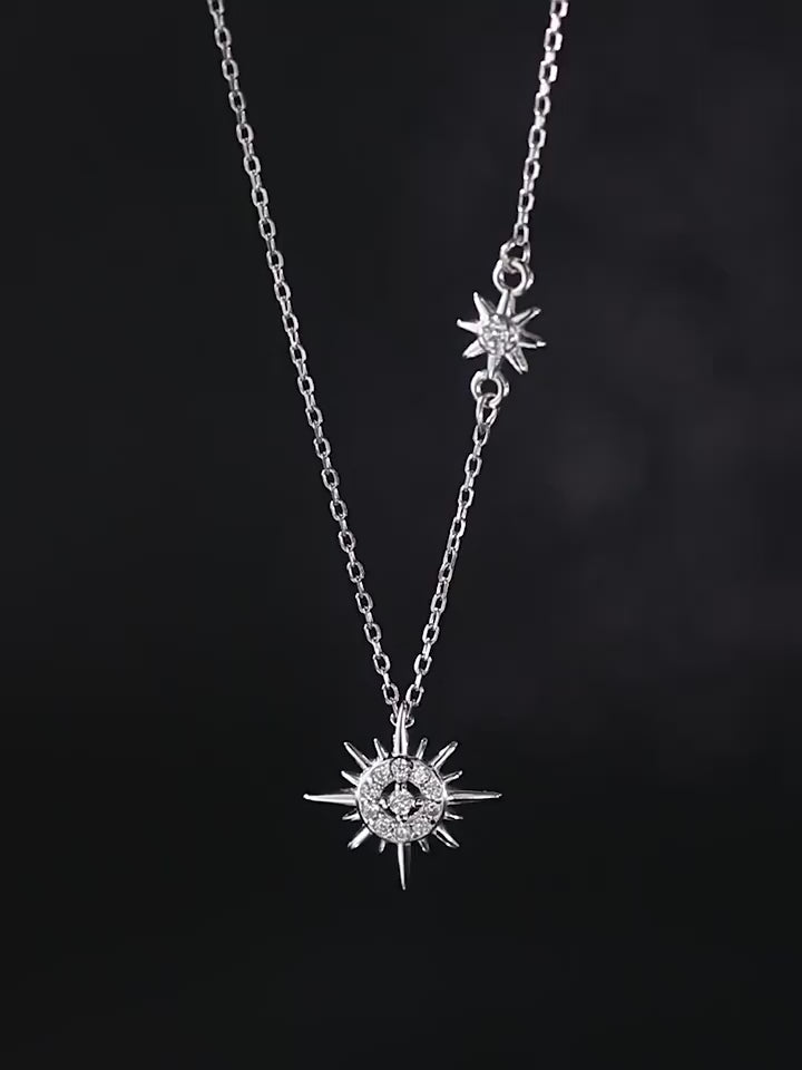 S999 Sterling Silver Sun, Moon, and Stars Sunflower Necklace for Women, Minimalist, Niche, Light Luxury Design, High-End Exquisite Collarbone Chain
